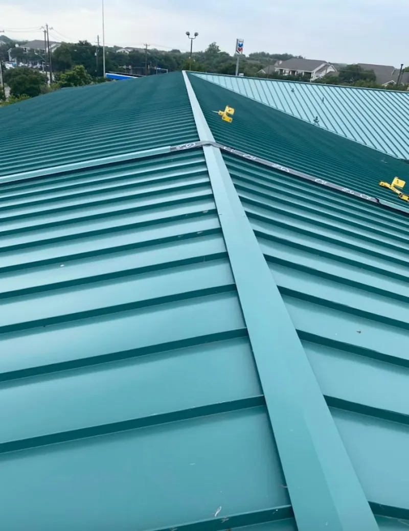 Green commercial metal roof ridge and valley for Metal Roof Repair in San Bruno